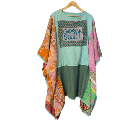 Upcycled Boho Poncho Gypsy Soul Plus Size with Kangaroo Pocket