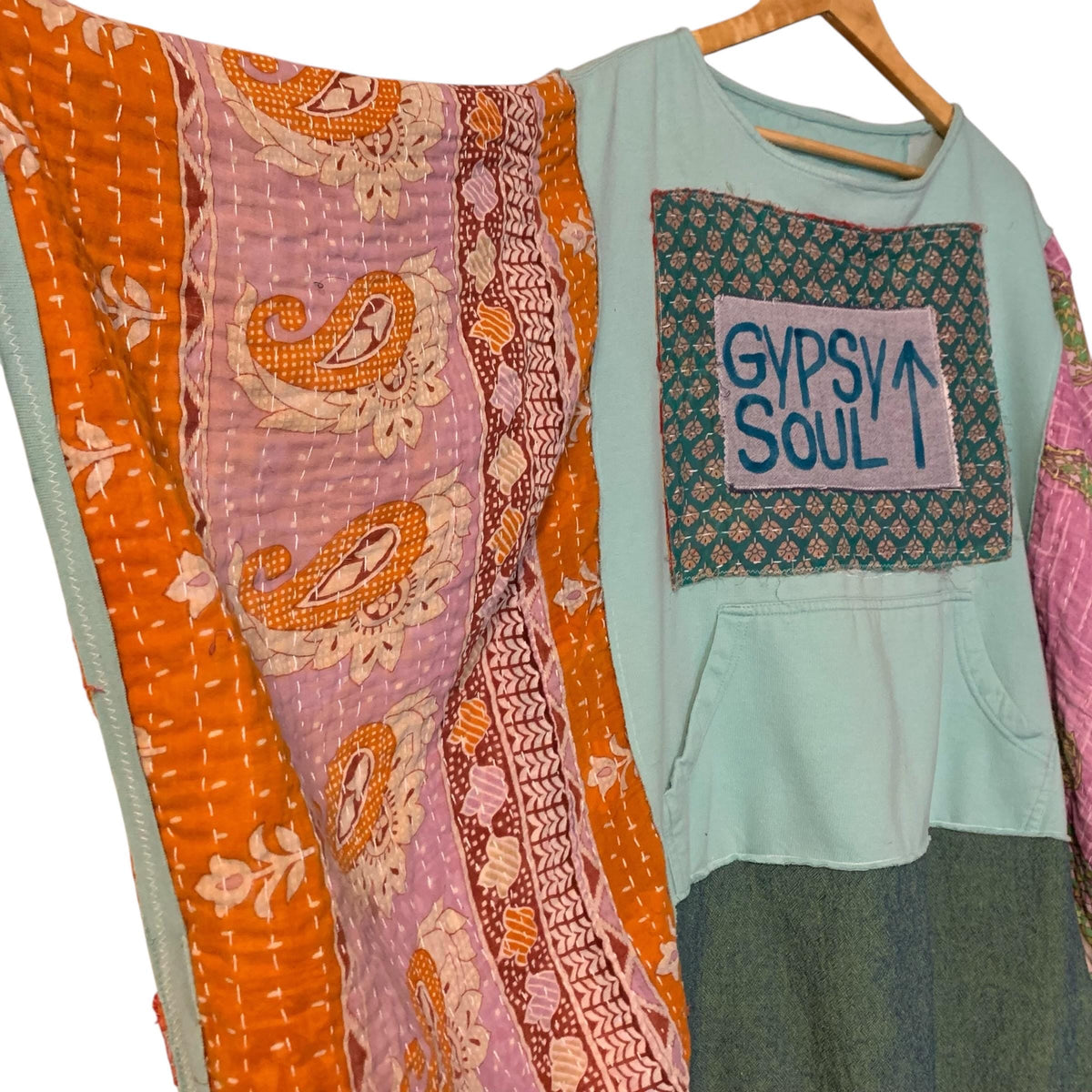 Upcycled Boho Poncho Gypsy Soul Plus Size with Kangaroo Pocket