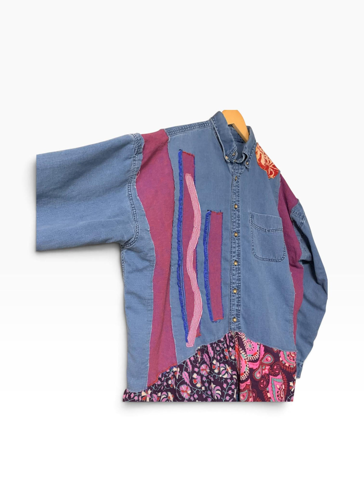 Upcycled Quilt Patchwork Tunic XL with Purple Side Inserts