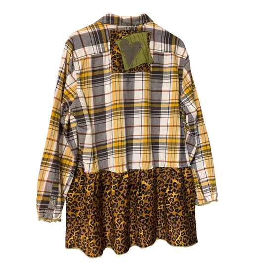 Upcycled Flannel Tunic XL Lagenlook Art to Wear Heart Patchwork