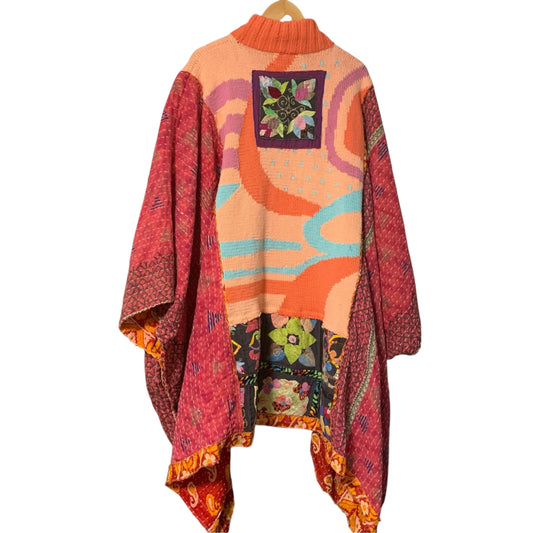 Upcycled Boho Poncho Heart Quilt Plus Size Gypsy Festival Handmade