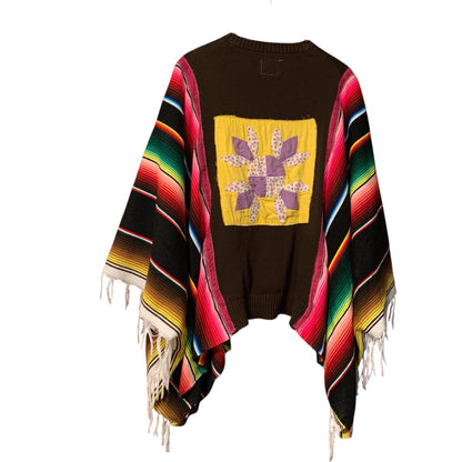 Upcycled Boho Poncho Serape Fringe Plus Size Gypsy Festival