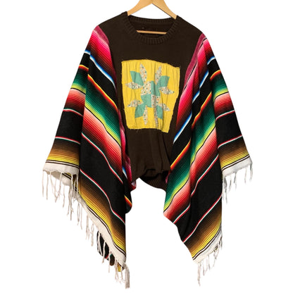 Upcycled Boho Poncho Serape Fringe Plus Size Gypsy Festival