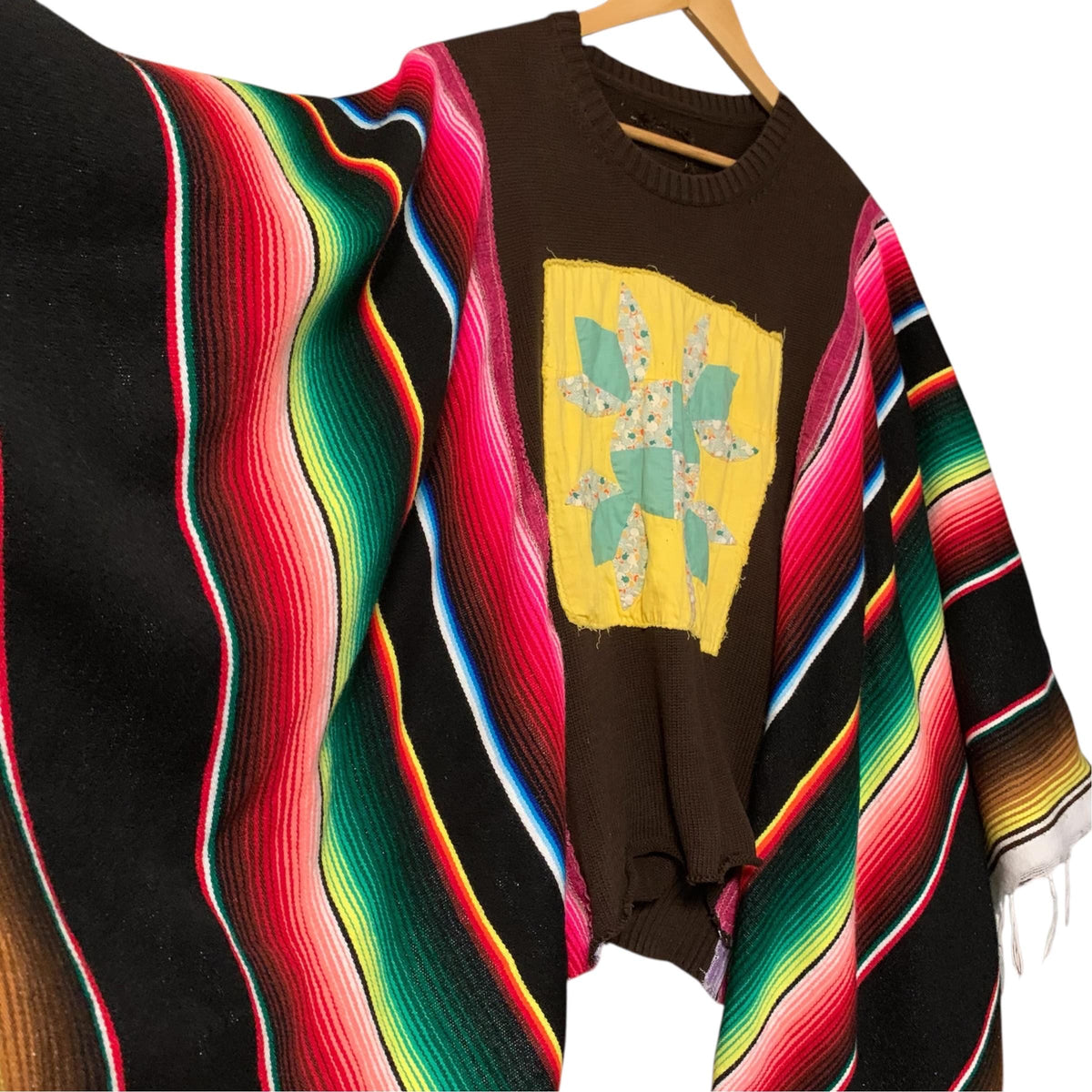 Upcycled Boho Poncho Serape Fringe Plus Size Gypsy Festival