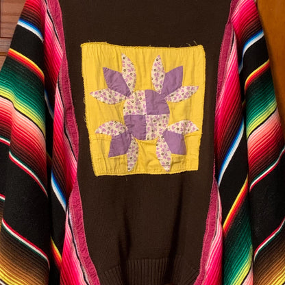 Upcycled Boho Poncho Serape Fringe Plus Size Gypsy Festival