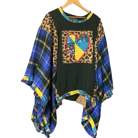 Plaid and Leopard Patchwork Poncho by Dee Couture
