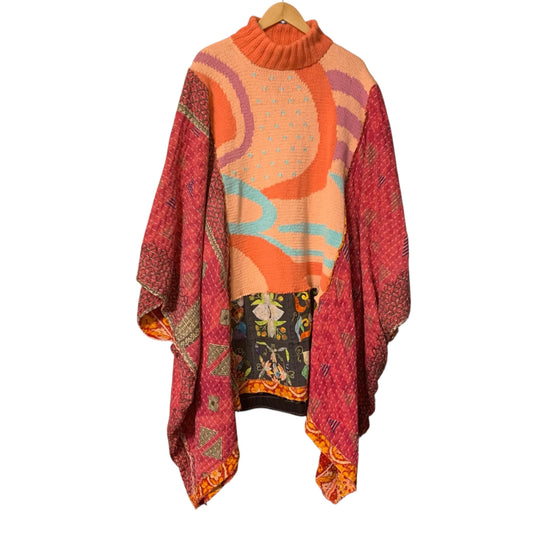 Upcycled Boho Poncho Heart Quilt Plus Size Gypsy Festival Handmade