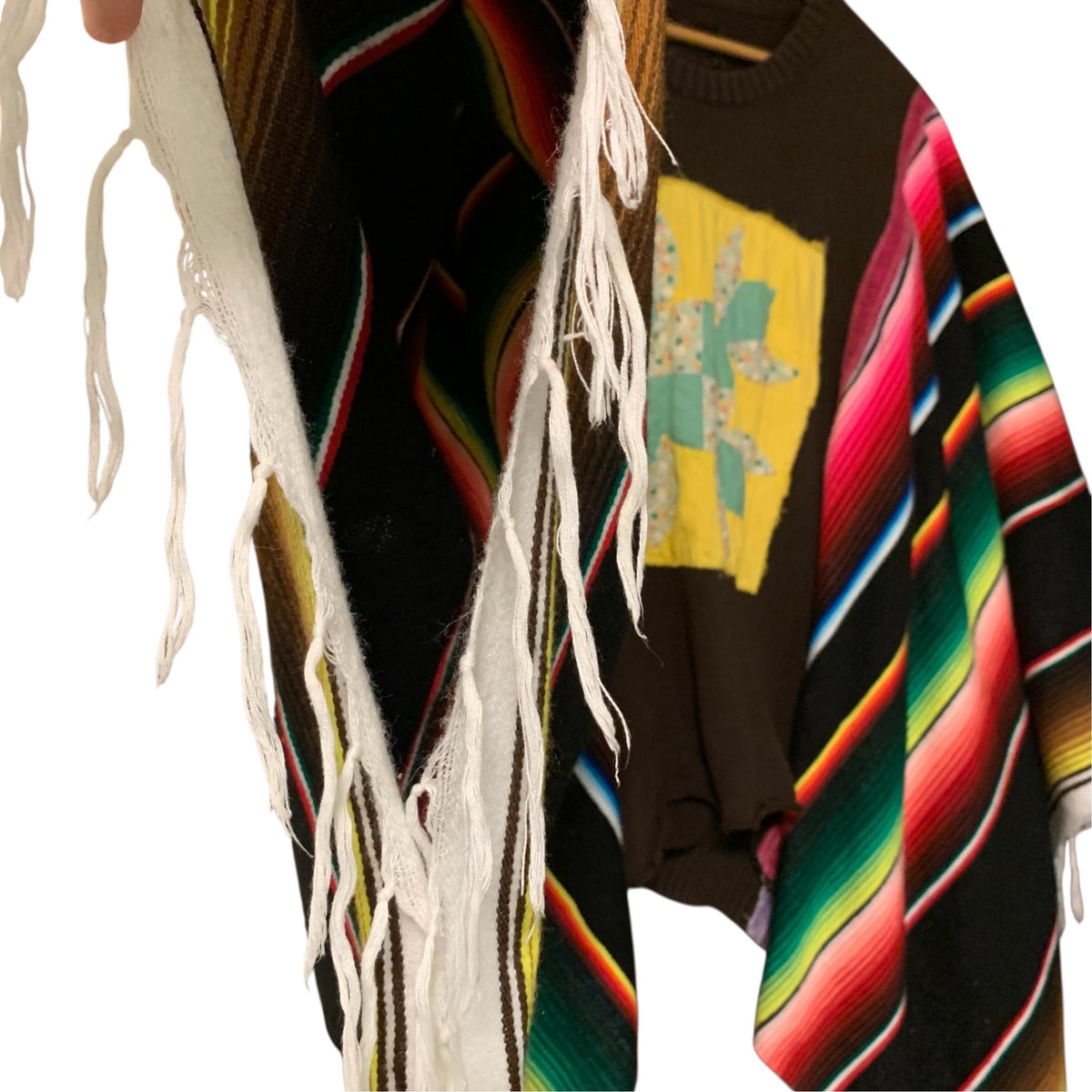 Upcycled Boho Poncho Serape Fringe Plus Size Gypsy Festival