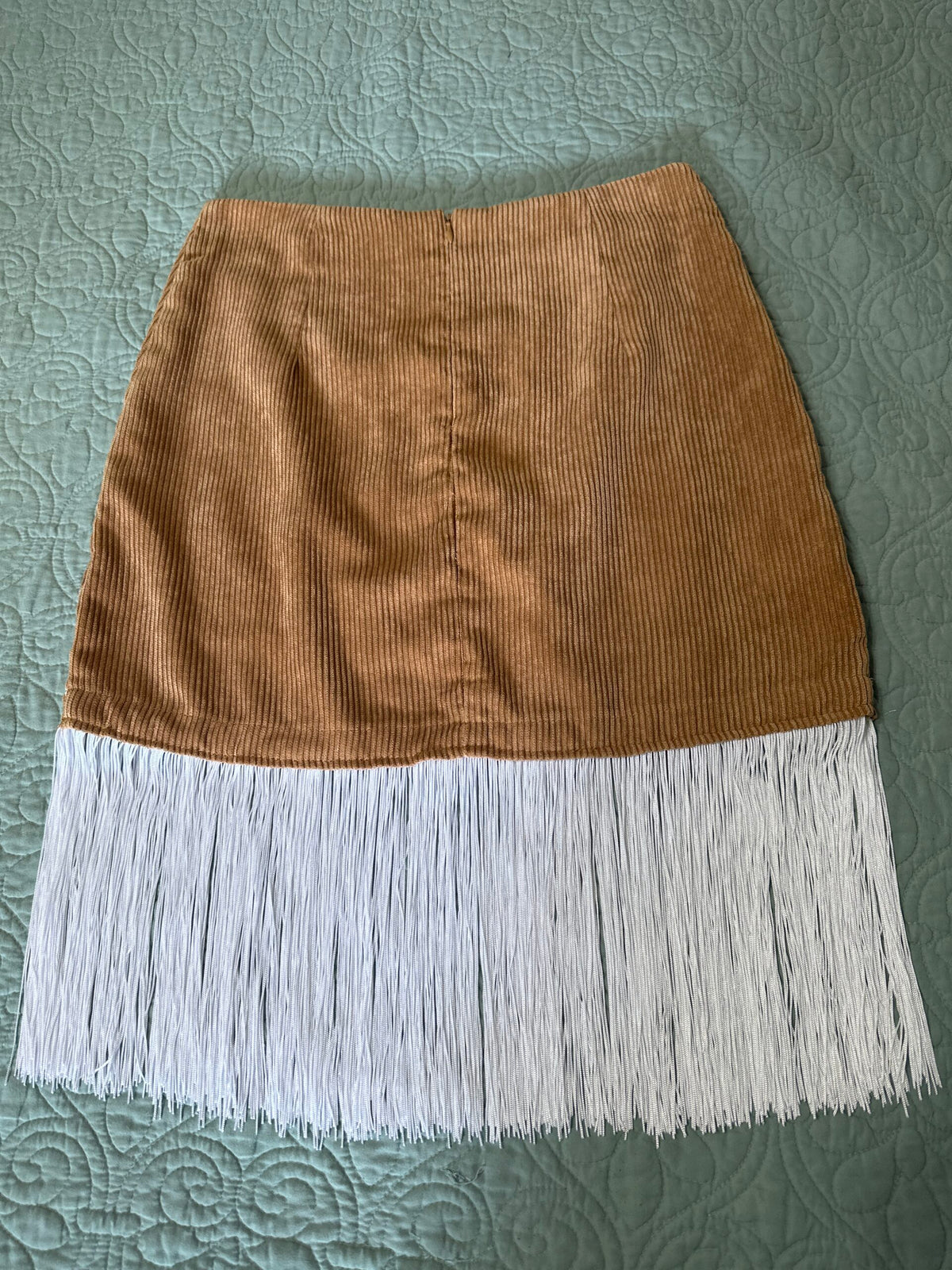 Corduroy embroidered skirt w/ 8 inch fringe
