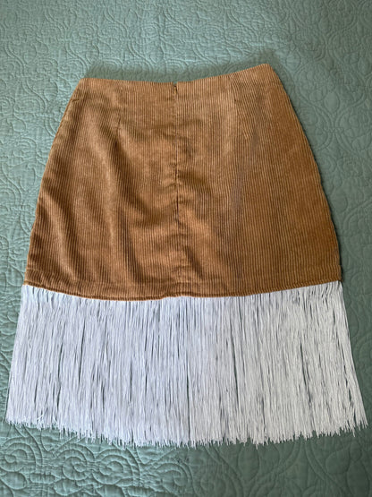 Corduroy embroidered skirt w/ 8 inch fringe