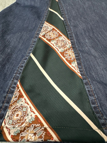 Denim skirt embellished with vintage ties Liz Claiborne sz 12
