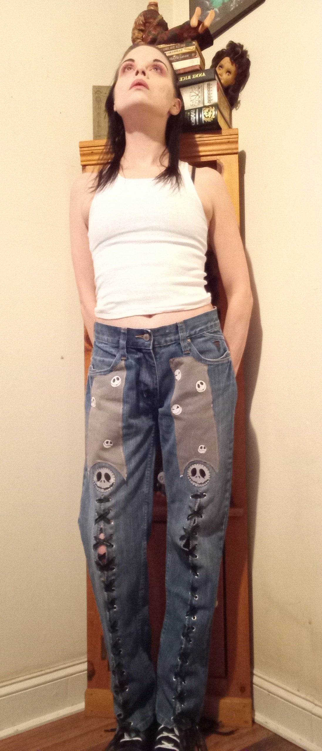 Upcycled Jack Skellington Lace Up Pants - 30"/30"
