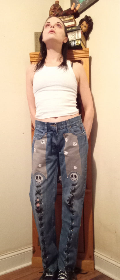 Upcycled Jack Skellington Lace Up Pants - 30"/30"