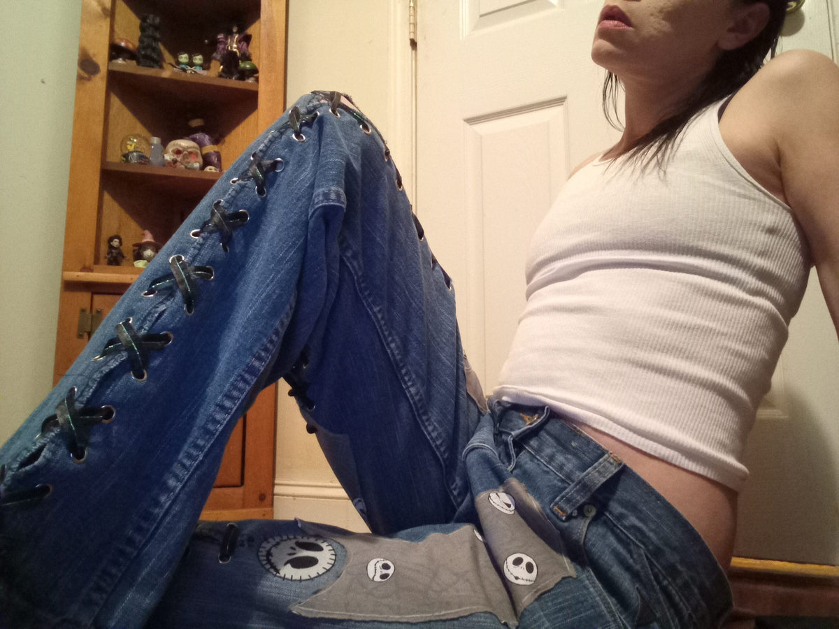 Upcycled Jack Skellington Lace Up Pants - 30"/30"