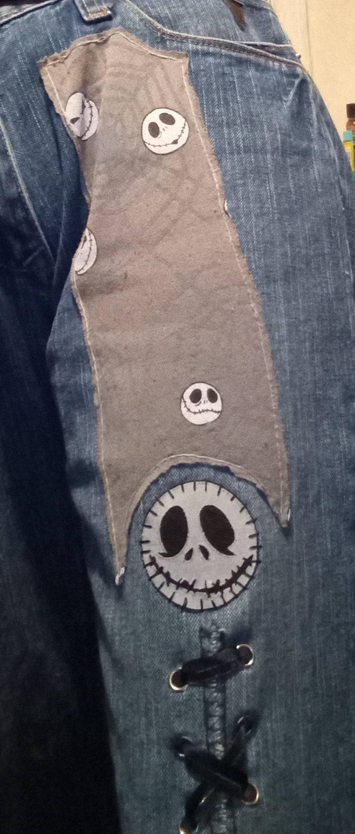 Upcycled Jack Skellington Lace Up Pants - 30"/30"