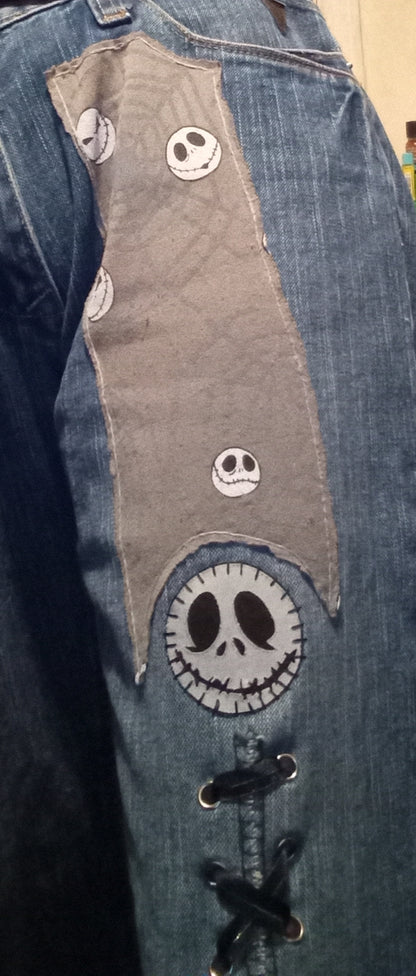 Upcycled Jack Skellington Lace Up Pants - 30"/30"