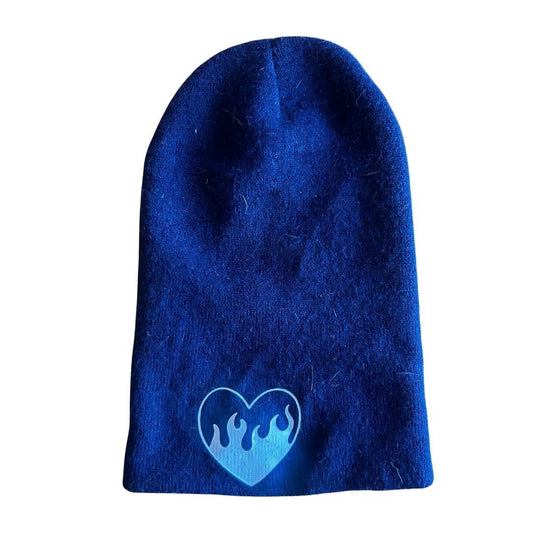 Love on Fire Blue Flaming Heart Beanie by The Modern Alien