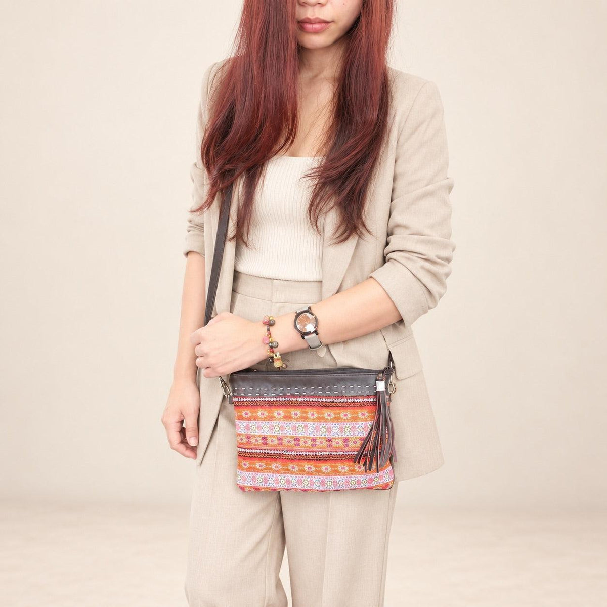 Upcycled Hmong Textile Crossbody Bag | One-of-a-Kind Artisan Bag – Thailand