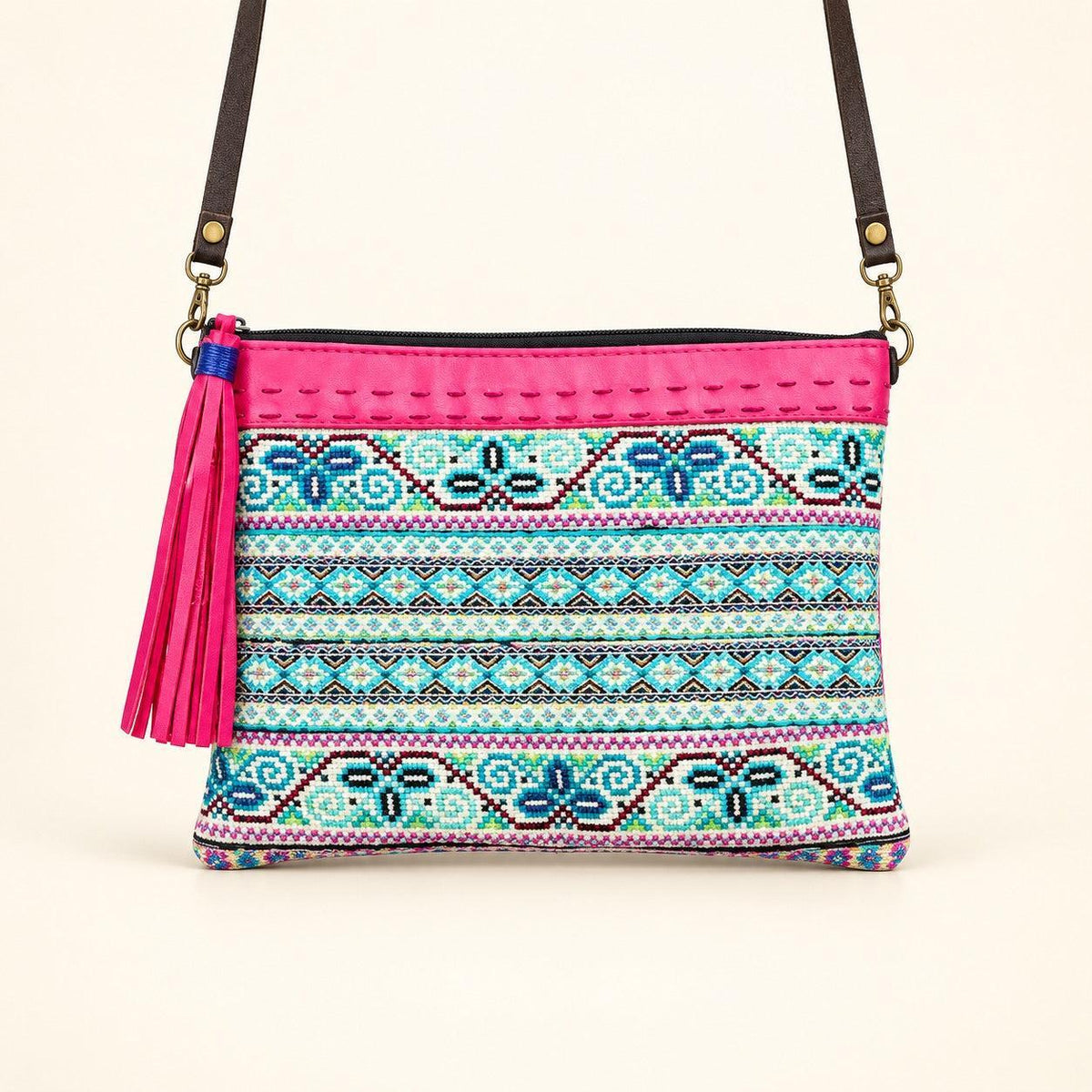Upcycled Hmong Textile Crossbody Bag | One-of-a-Kind Artisan Bag – Thailand