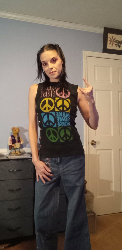 Upcycled Make Noise Safety Pin Shirt - S