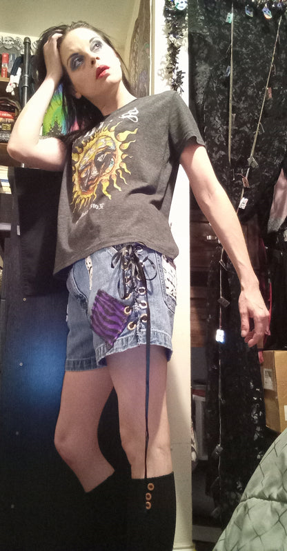 Upcycled Music Note Zebra Lace Up Shorts - 9