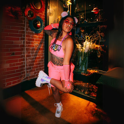 Pink Noise Neon Pink Shorts by The Modern Alien, photo 10