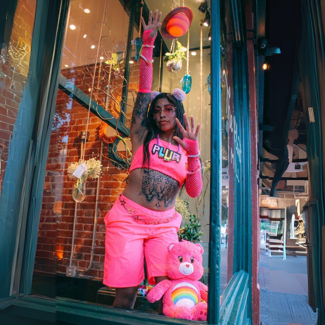Pink Noise Neon Pink Shorts by The Modern Alien, photo 6
