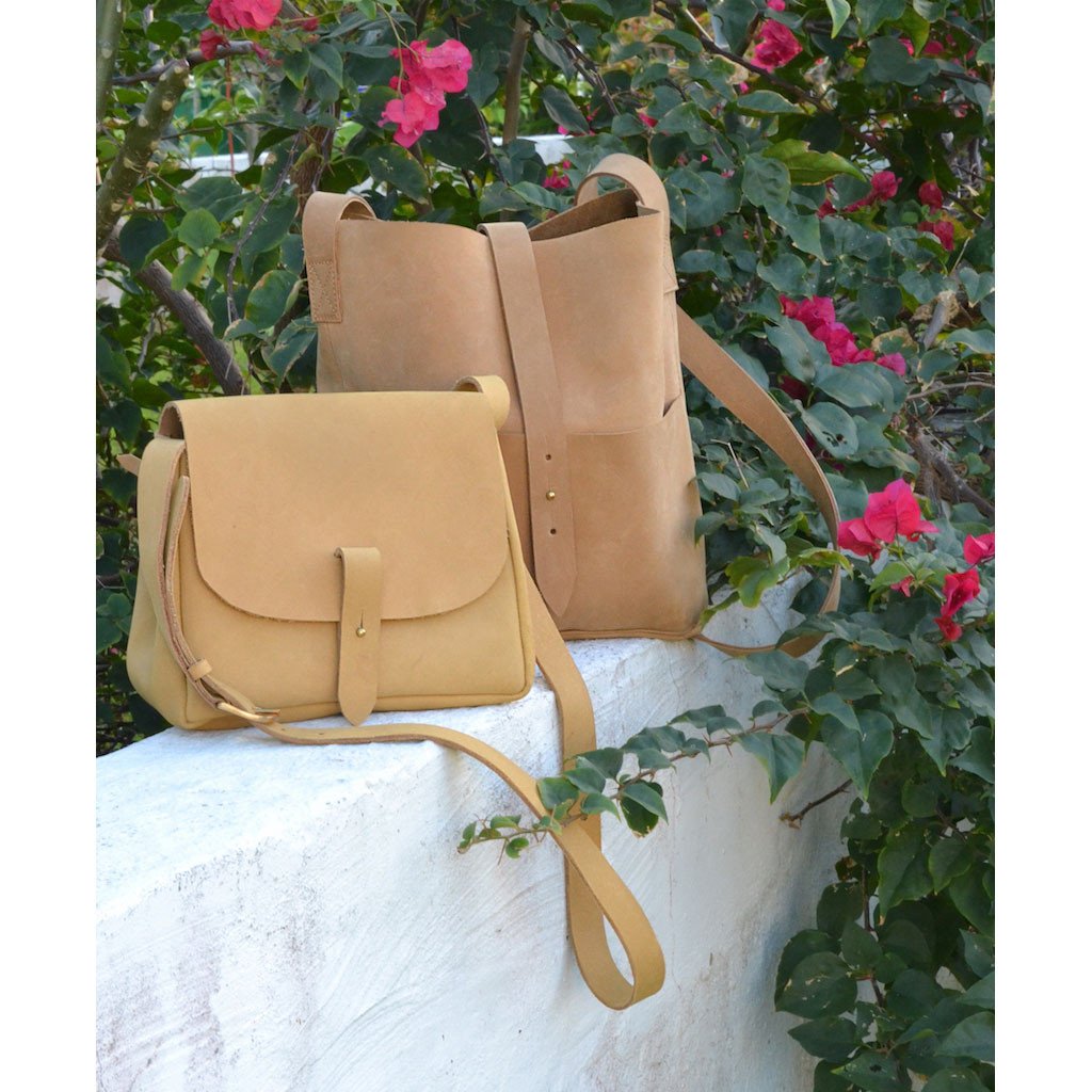 Nubuck Leather Bucket Bag Handcrafted Kenya Upcycled Neutral Everyday Tote