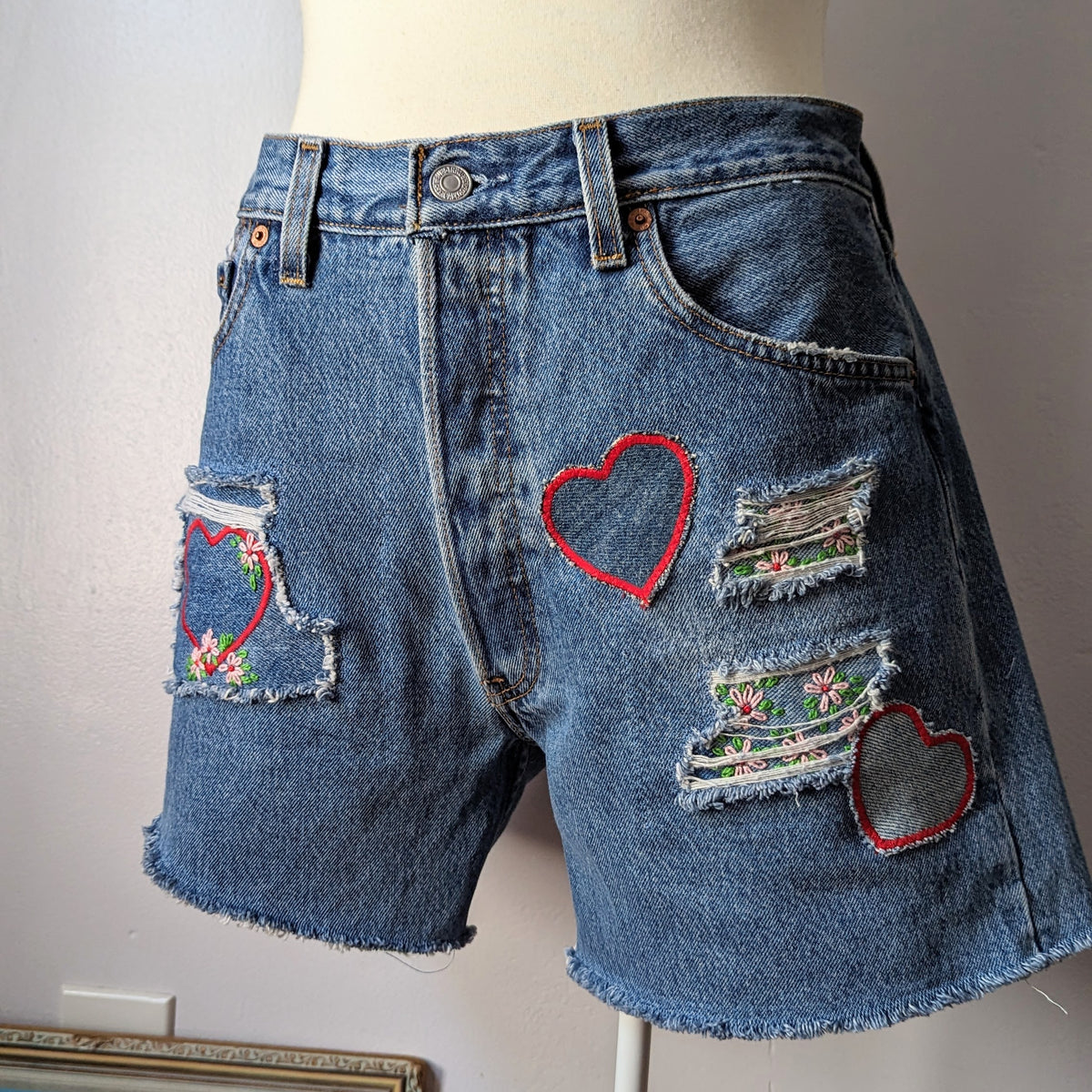 Heart and Flower Patchwork Levi's Shorts by Sensible Slacks, photo 3