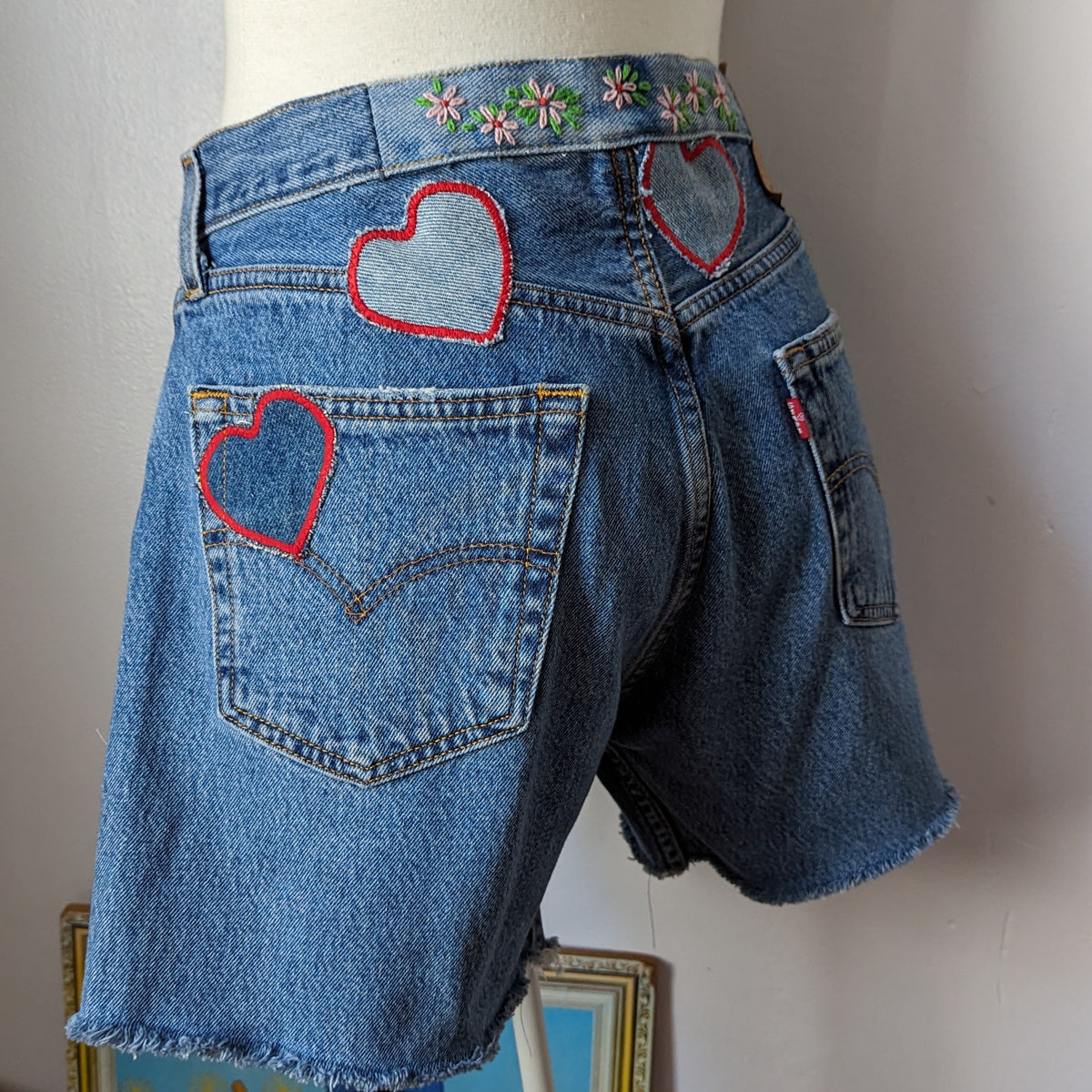 Heart and Flower Patchwork Levi's Shorts by Sensible Slacks, photo 4