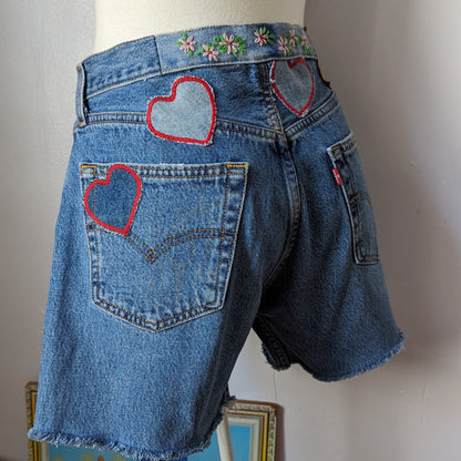 Heart and Flower Patchwork Levi's Shorts by Sensible Slacks, photo 4