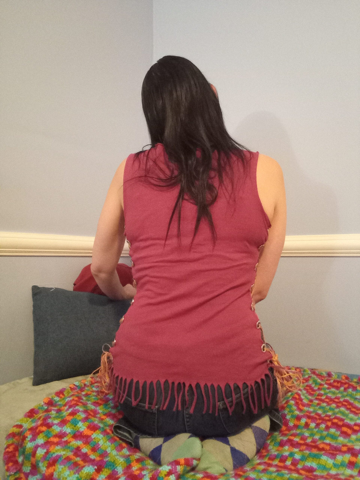 Upcycled Peace Lace Up Shirt - M