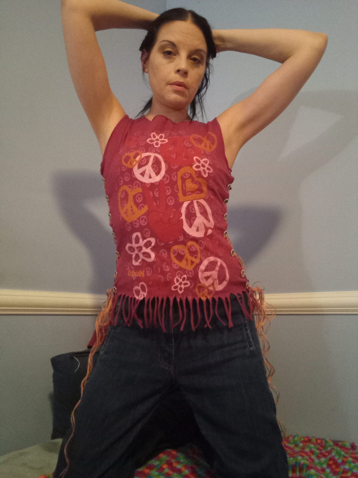 Upcycled Peace Lace Up Shirt - M