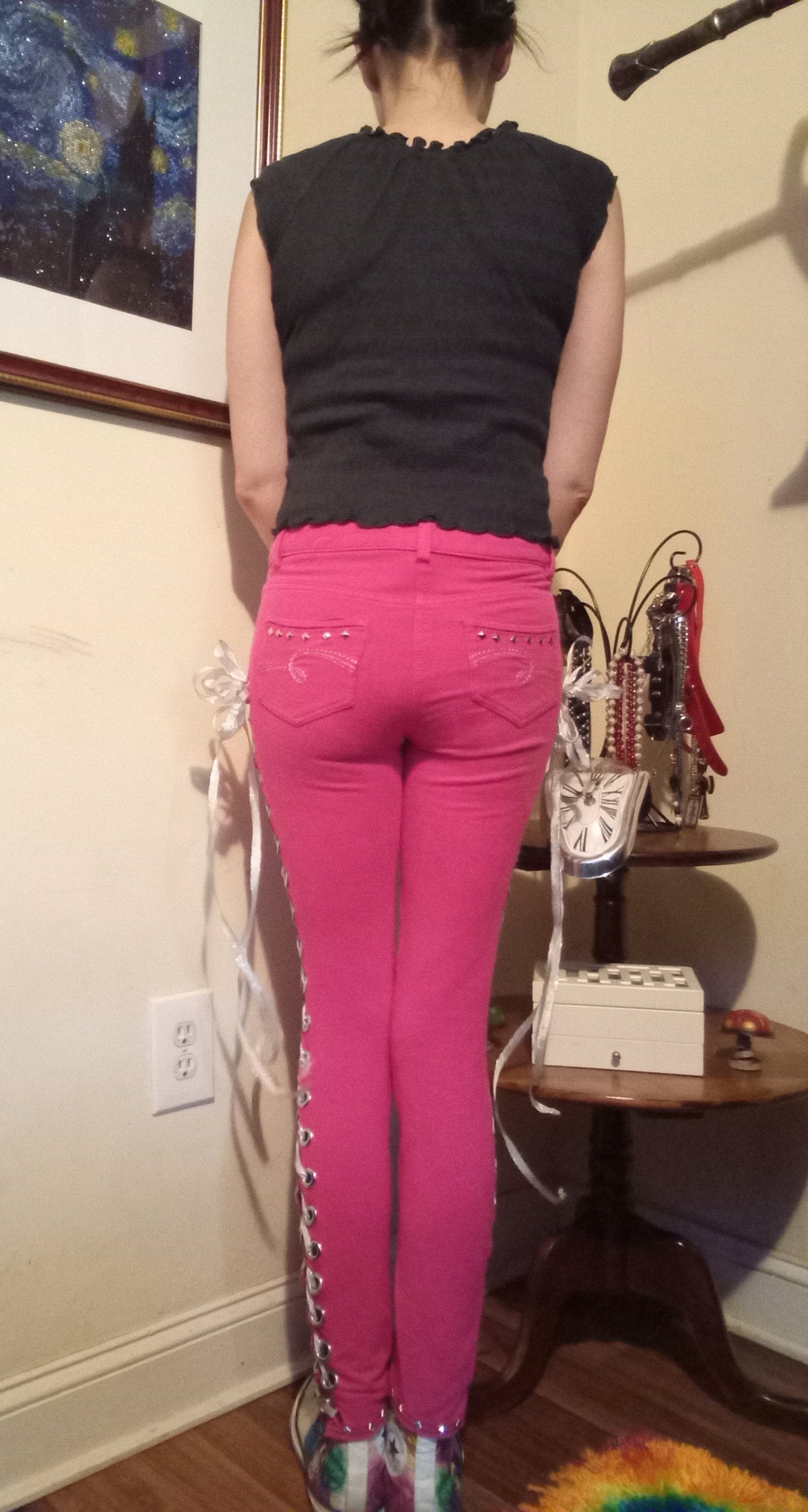 Upcycled Pink Studded Lace Up Pants - 0/28"