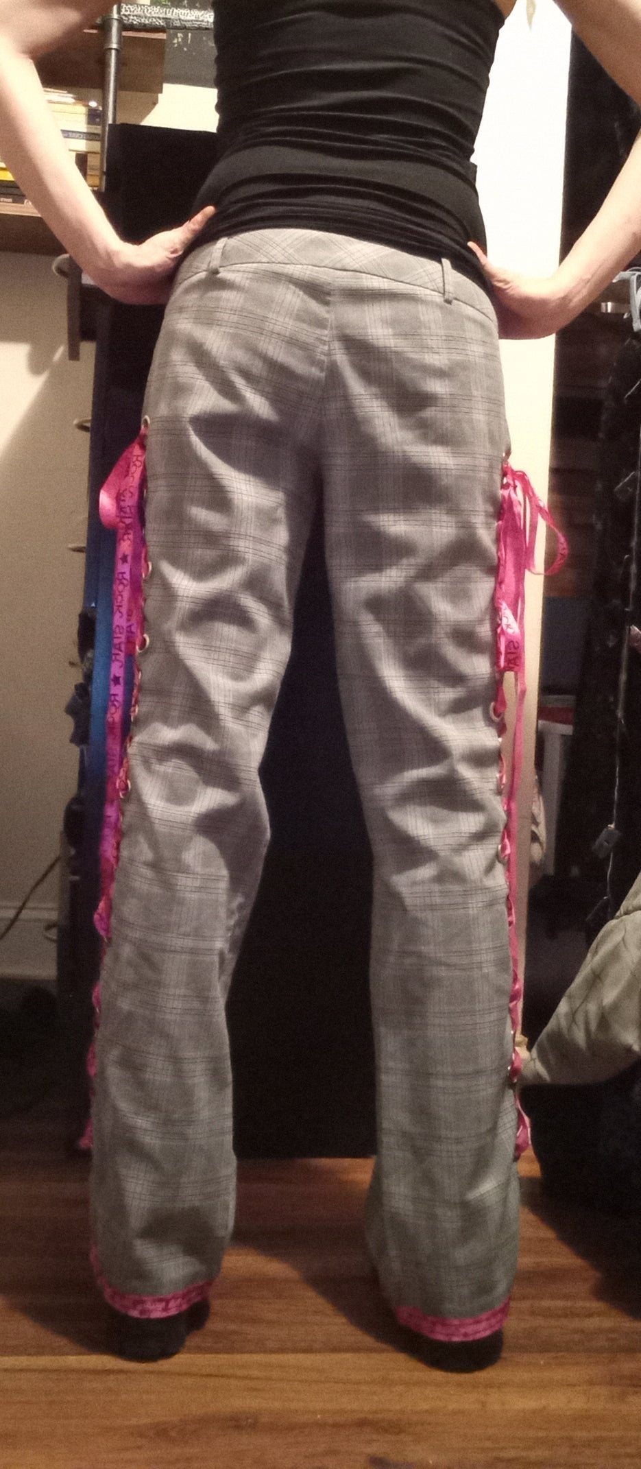 Upcycled Plaid Rock Star Lace Up Pants -