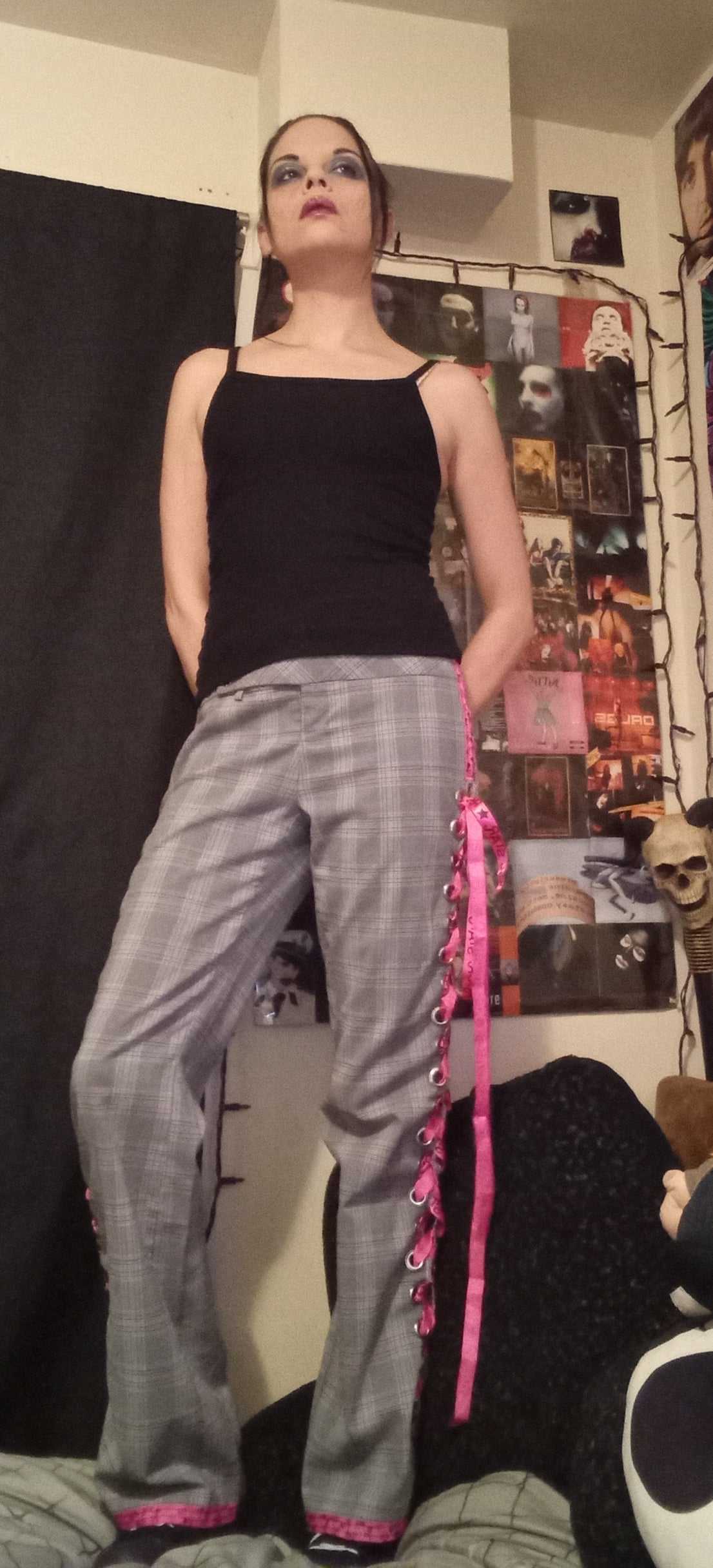 Upcycled Plaid Rock Star Lace Up Pants -