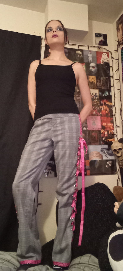 Upcycled Plaid Rock Star Lace Up Pants -