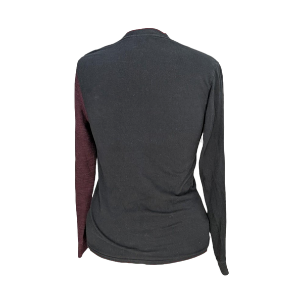 Black Long Sleeve Top with Ribbed Maroon Sleeve