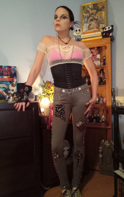 Upcycled Punk Rock Star Lace Up Pants - 3/29"