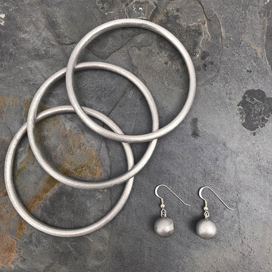 Recycled Bomb Dangle Earrings Upcycled Aluminum Bomb Parts 1.25in Handmade Laos