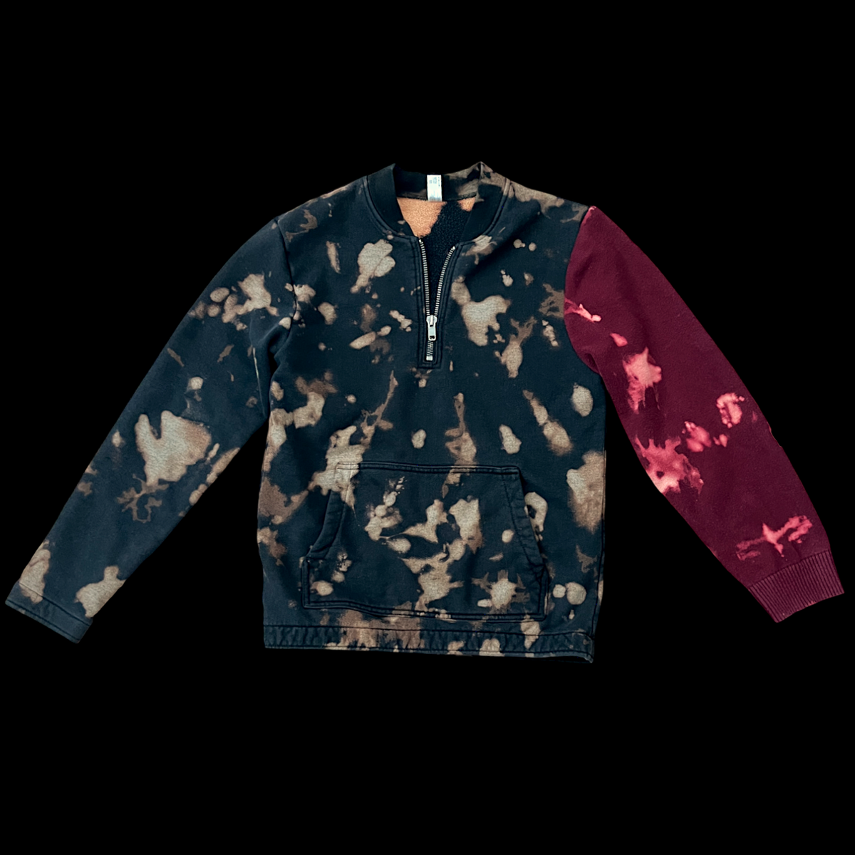 A black and red tie dye sweatshirt.