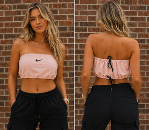 Reworked Peach Nike Bandeau Top with Drawstring Back