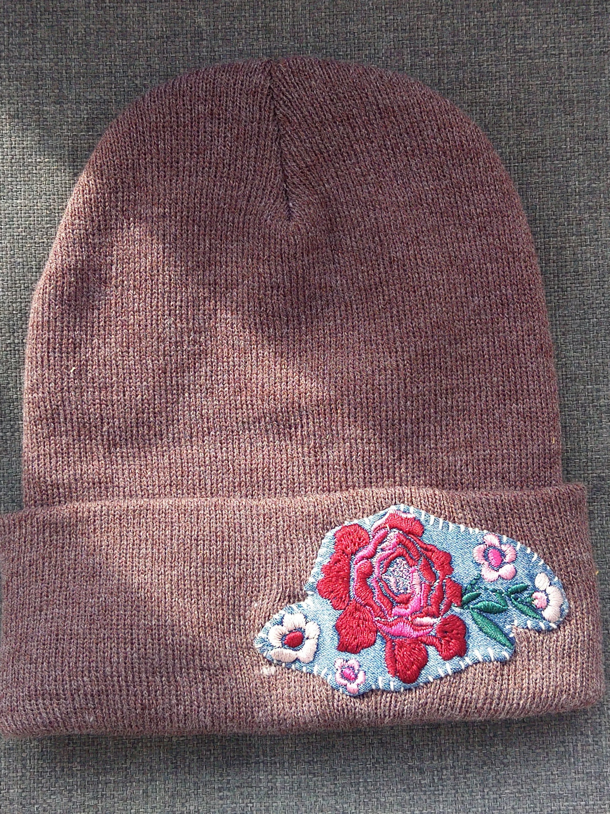 Denim Flowers Custom Embroidered Beanie by Rehab Threads