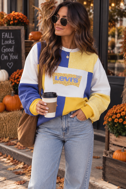 Upcycled Levi's Colorblock Patchwork Sweatshirt by Kristin Kale, photo 2