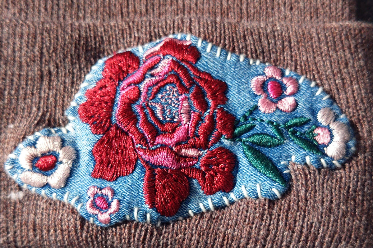 Denim Flowers Custom Embroidered Beanie by Rehab Threads, photo 3