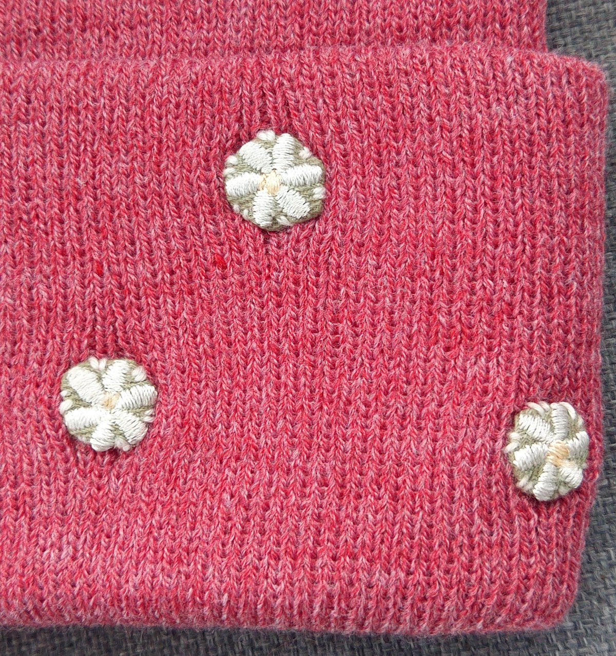 Flowered Red Knit Custom Embroidered Beanie by Rehab Threads, photo 3