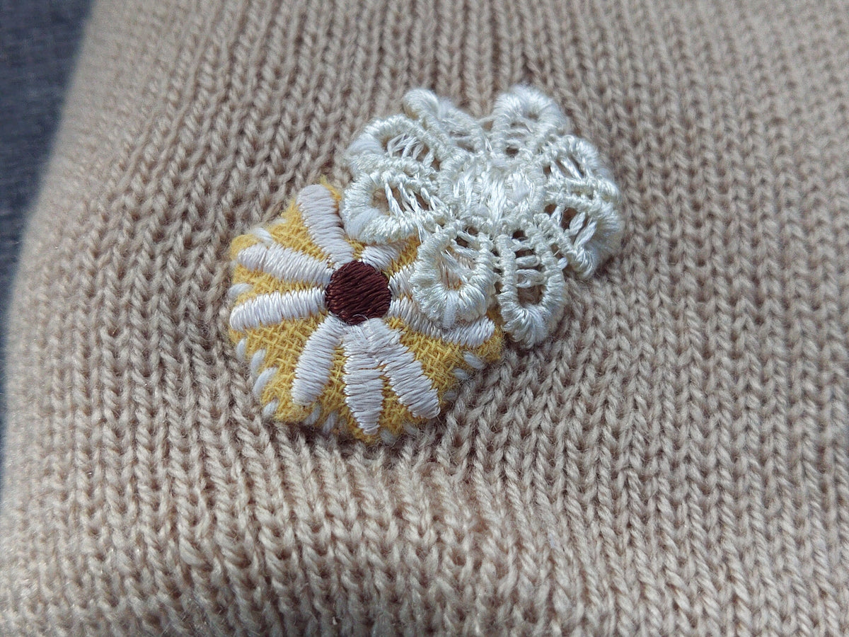 Laced Flowers Tan Custom Embroidered Beanie by Rehab Threads, photo 4