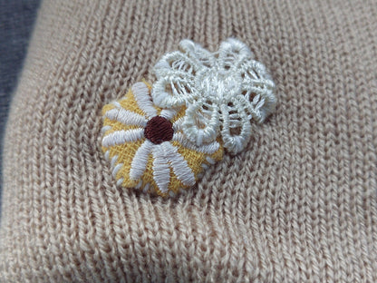 Laced Flowers Tan Custom Embroidered Beanie by Rehab Threads, photo 4