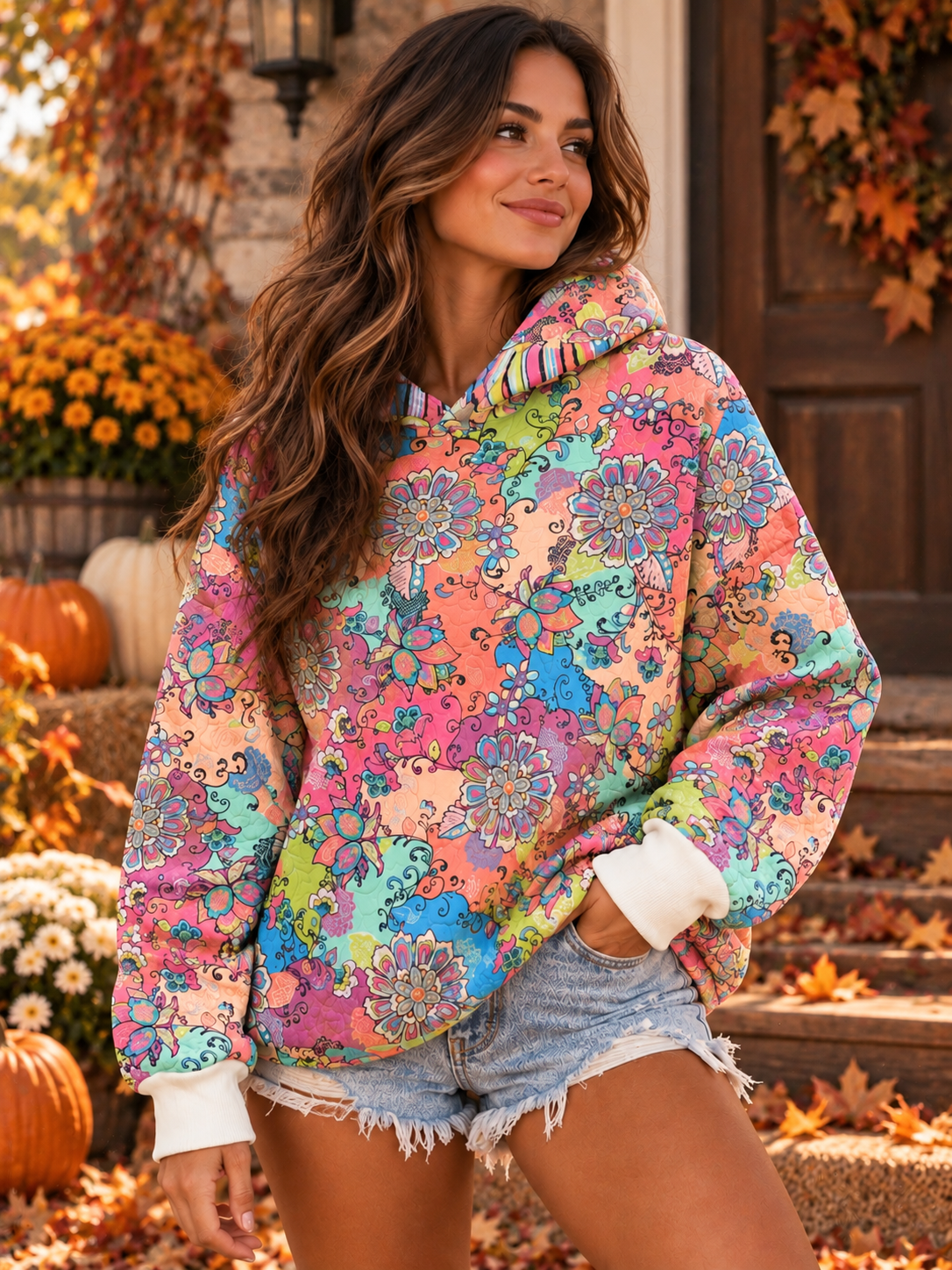 Upcycled Vintage Floral Quilt Hoodie by Kristin Kale, photo 2