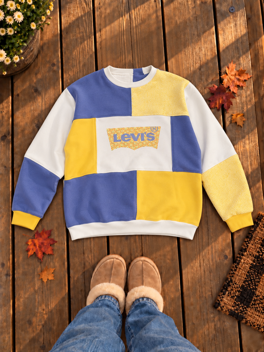 Upcycled Levi's Colorblock Patchwork Sweatshirt by Kristin Kale